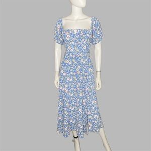 Bohemian Floral Blue Peasant‎ Maxi Dress